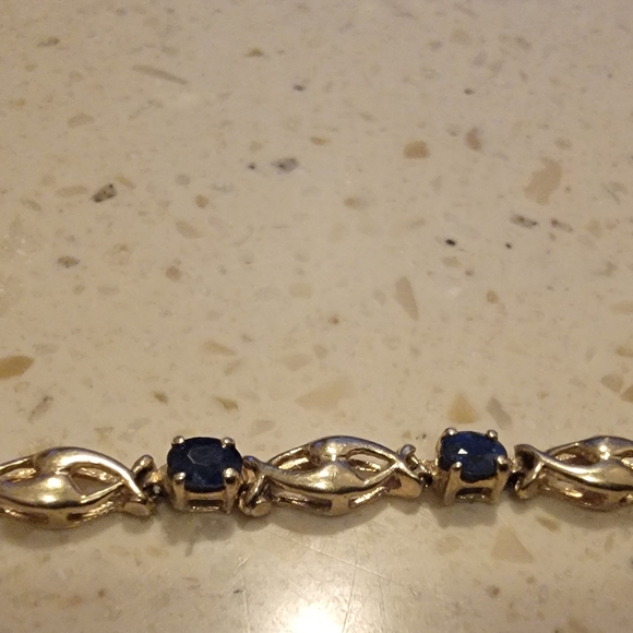 10kt Yellow Gold Blue Sapphire Stone Bracelet - Picture 6 of 12